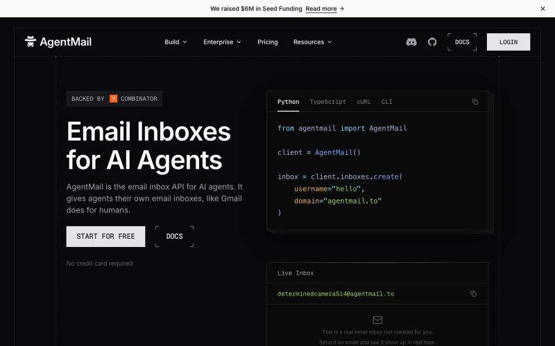 AgentMail | Email Inbox API for AI Agents — screenshot