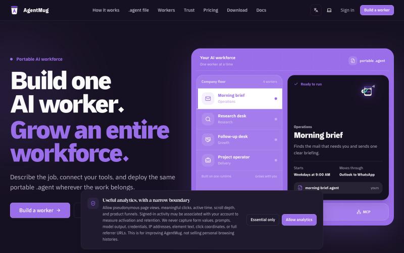 AgentMug — Build and Deploy Portable AI Workers — screenshot
