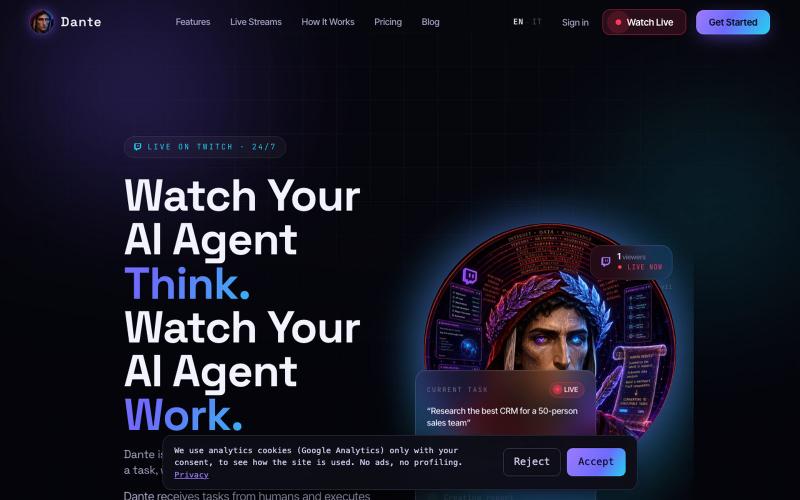 AgentOnAir — Dante, the live AI agent on Twitch — screenshot