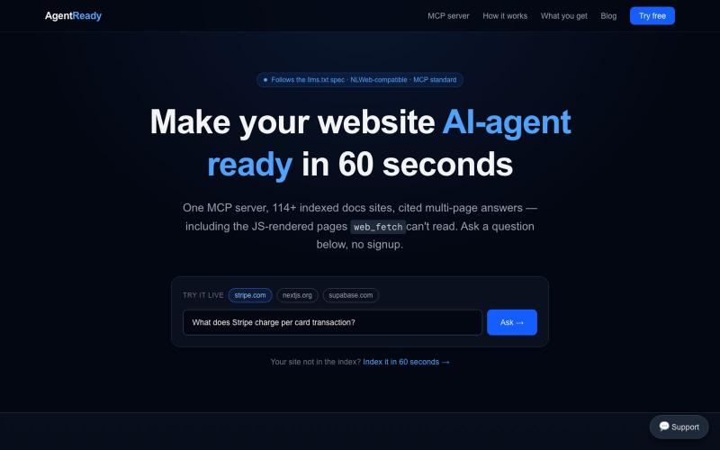 Make Any Website Queryable by AI Agents — AgentReady — screenshot