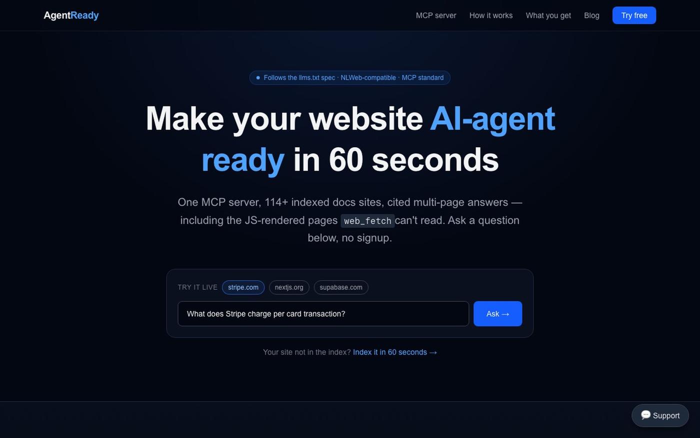 Make Any Website Queryable by AI Agents — AgentReady — screenshot