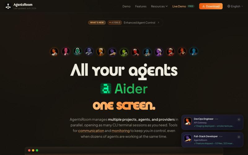 AgentsRoom: multi-project & multi-agent orchestration, a terminal & IDE reimagin — screenshot