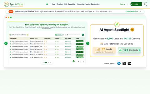 Leads Engine: Real-Time Funding Signals & Verified Contacts | AgentsVerse Cloud — screenshot