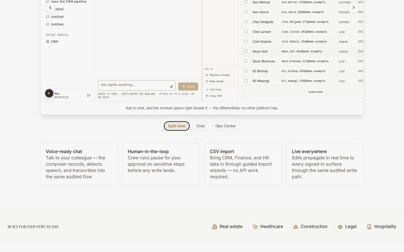 Run your business through one conversation · Agints — screenshot