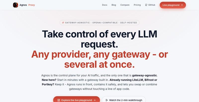 Agnos - Own Your LLM Control Plane | Contain LiteLLM, Bifrost and Any Gateway — screenshot