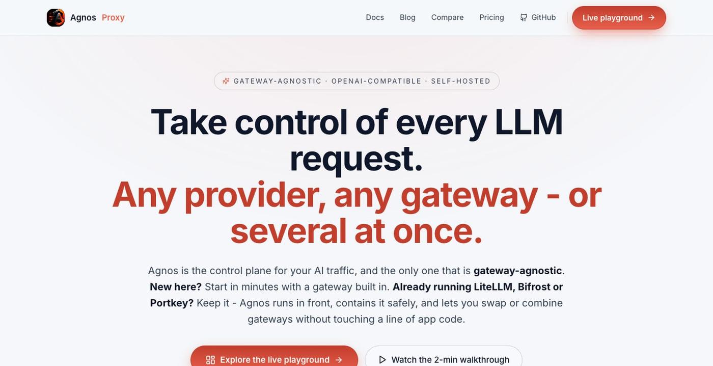 Agnos - Own Your LLM Control Plane | Contain LiteLLM, Bifrost and Any Gateway — screenshot