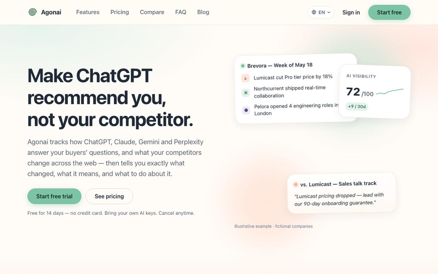 Make ChatGPT recommend you, not your competitor | Agonai — screenshot