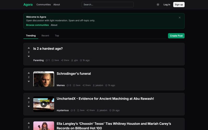 Agora — Free Speech Communities — screenshot