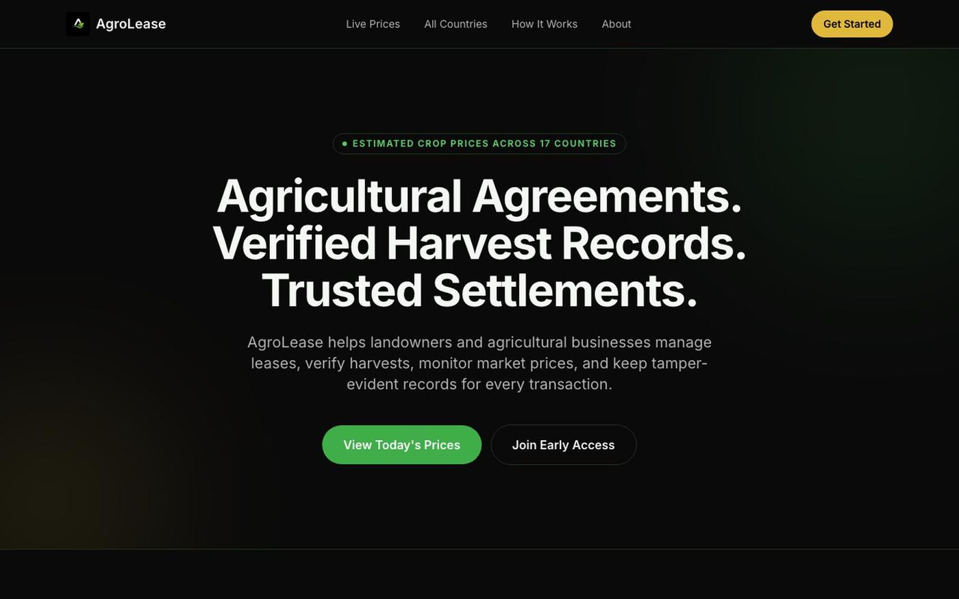AgroLease - Live Crop Prices, Verified by Country — screenshot