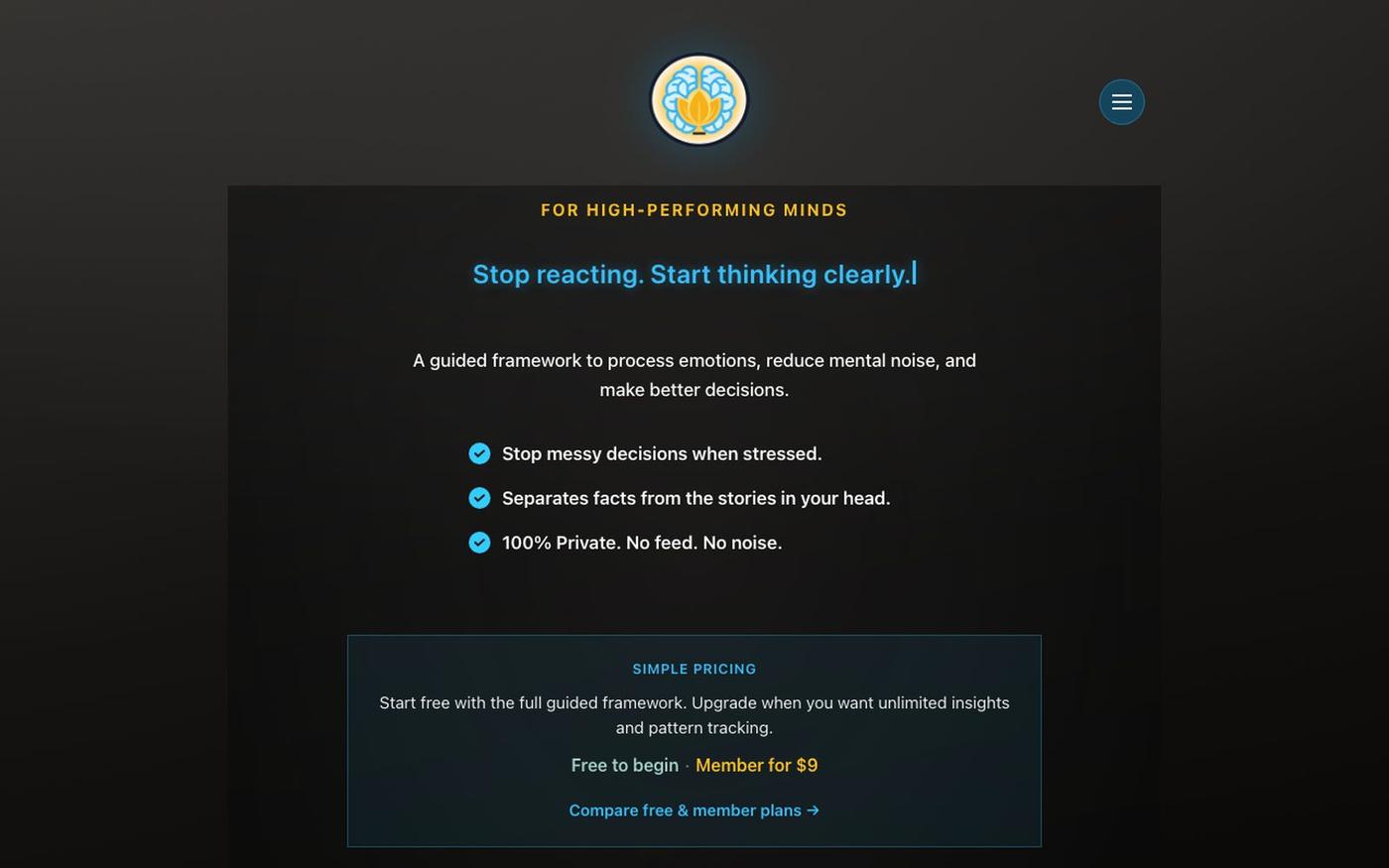 Ahavibes — Stop reacting. Start thinking clearly. — screenshot