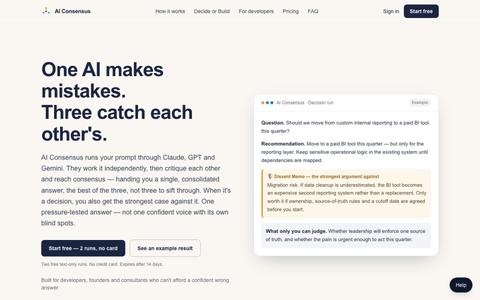 AI Consensus — multiple AIs, cross-audited answers — screenshot