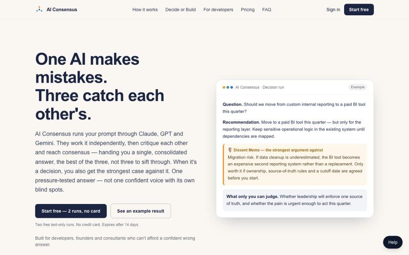 AI Consensus — multiple AIs, cross-audited answers — screenshot