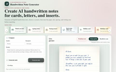 Handwritten Note Generator | Hand Written & Text to Handwriting — screenshot