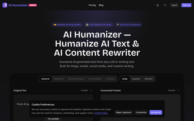 AI Humanizer & AI Text Rewriter | ai-humanizer.space — screenshot