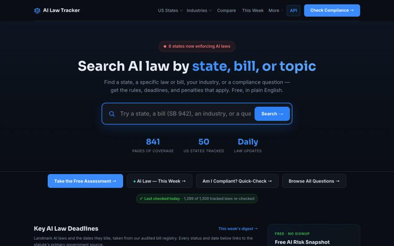 AI Law Tracker — US AI Compliance Knowledge Hub — screenshot