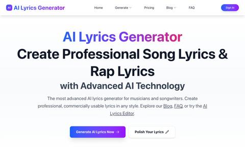 Best Free AI Lyrics Generator - Create Professional Lyrics in Seconds — screenshot