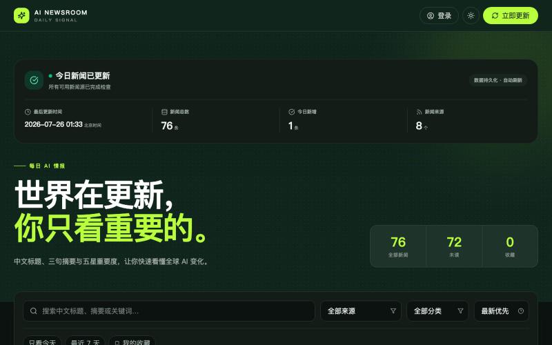 AI Newsroom · AI 新闻助手 — screenshot