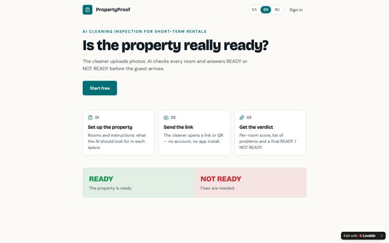 PropertyProof — AI turnover inspection for rentals — screenshot