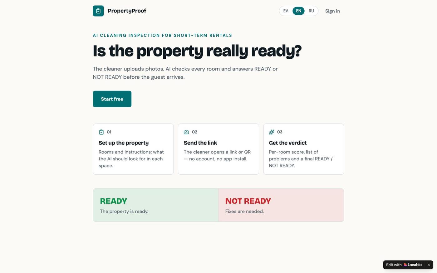 PropertyProof — AI turnover inspection for rentals — screenshot