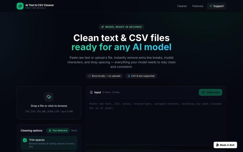 AI Text & CSV Cleaner — Prep your data for AI models — screenshot