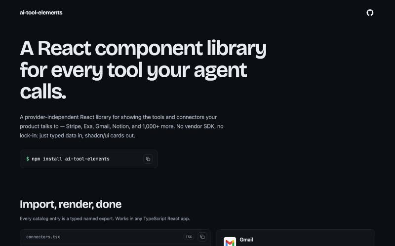 ai-tool-elements — typed React cards for every tool your AI calls — screenshot