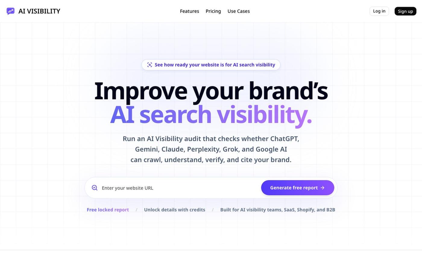 Free AI Visibility Audit Tool& Agent | Improve AI Search Visibility,get your fre — screenshot