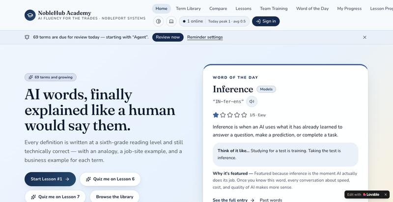 AI Vocabulary Academy — AI Words in Plain English — screenshot