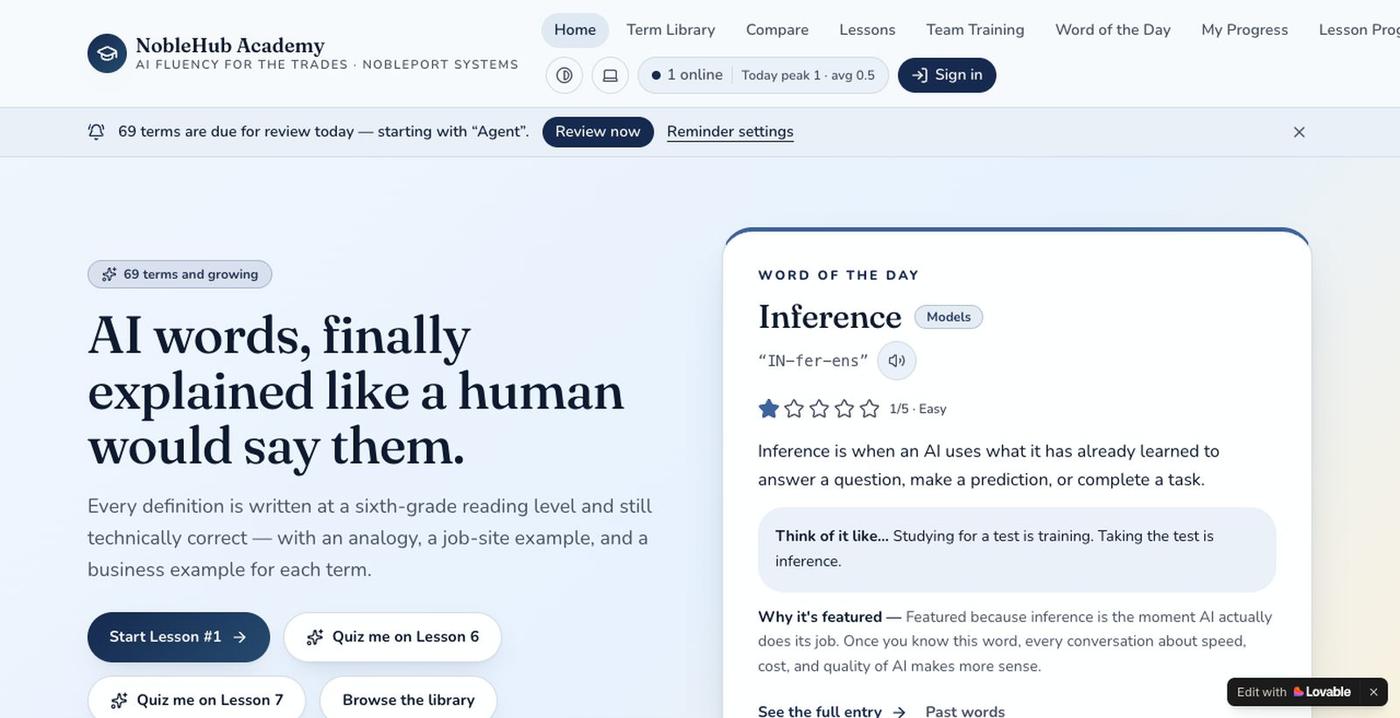 AI Vocabulary Academy — AI Words in Plain English — screenshot