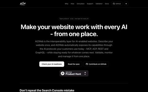 AI2Web - Make your website work with every AI, from one place — screenshot