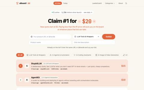 aiboard.lol — pay to rank AI products — screenshot