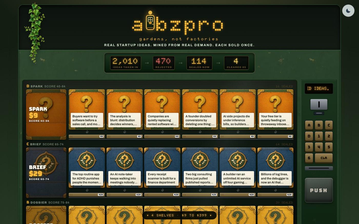 AIBZPRO · The Idea Vending Machine — screenshot