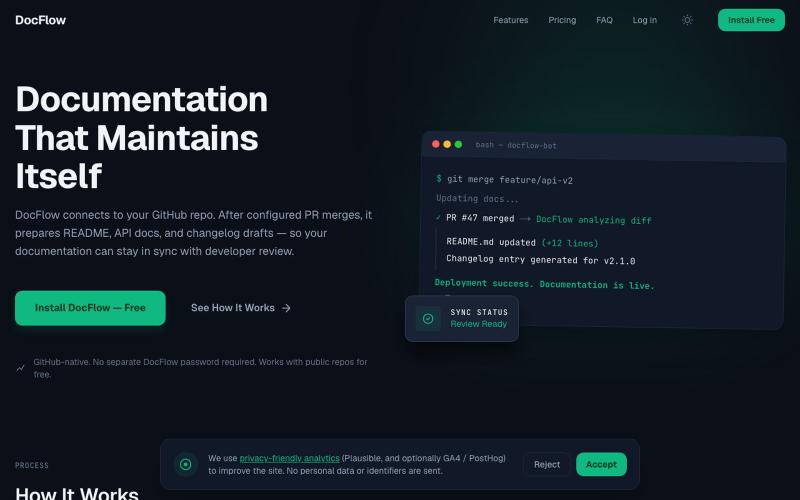 Home — AI Code Documentation Generator | DocFlow — screenshot