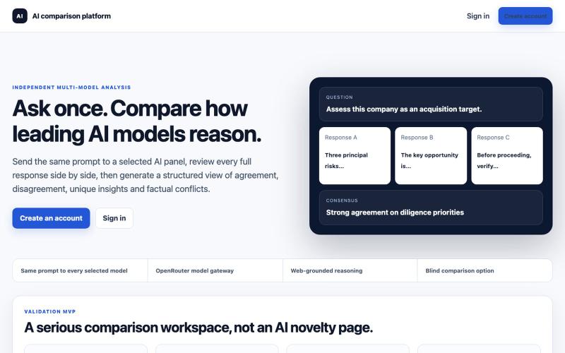 AI comparison platform · AI Compare — screenshot