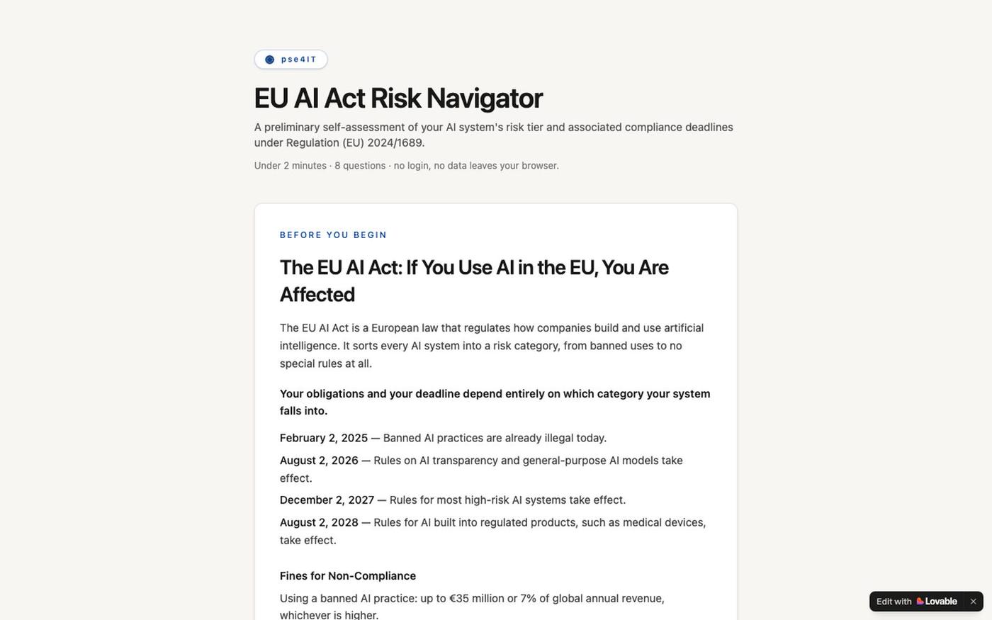 EU AI Act Risk Navigator — screenshot