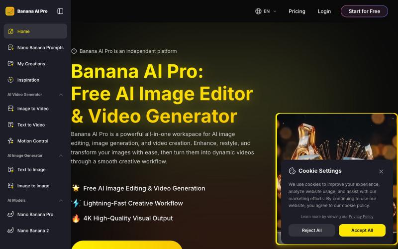 Banana AI Pro: Try Free AI Image Editor & Video Generator — screenshot