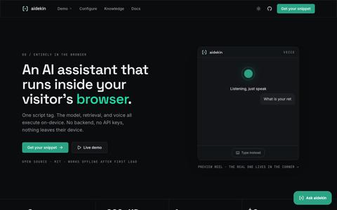 aidekin: an AI assistant that runs inside your visitor’s browser — screenshot