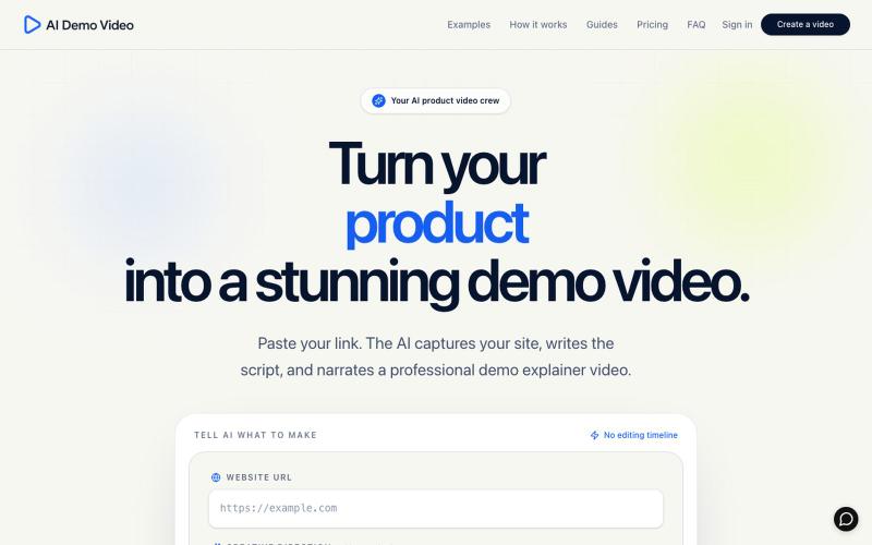 AIDemo.Video - Turn Your Website Into a Stunning Product Video | AI Demo Video — screenshot