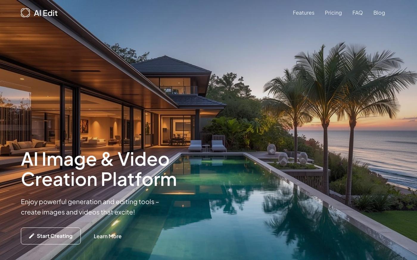 AI Edit: Image & Video Creation Platform | 100+ AI Models | 20+ AI Tools — screenshot