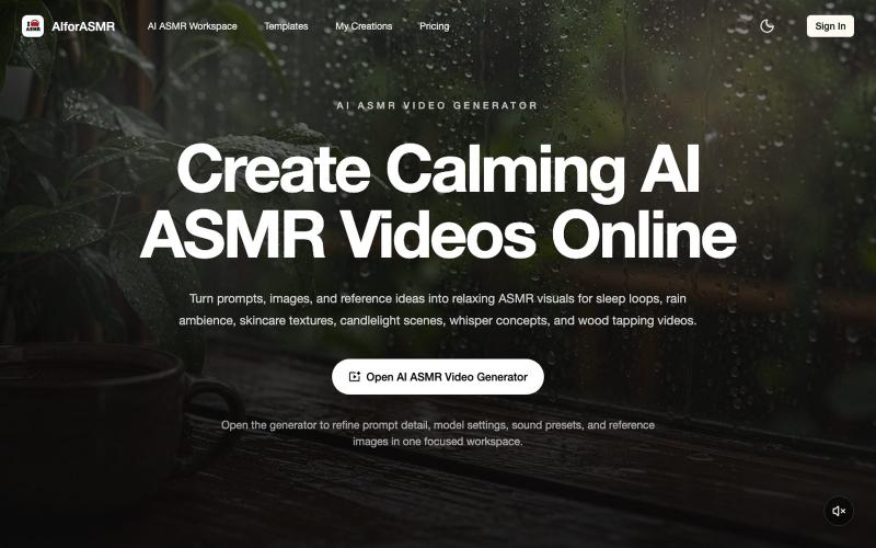 AI ASMR Video Generator Online | Create Calming Videos — screenshot