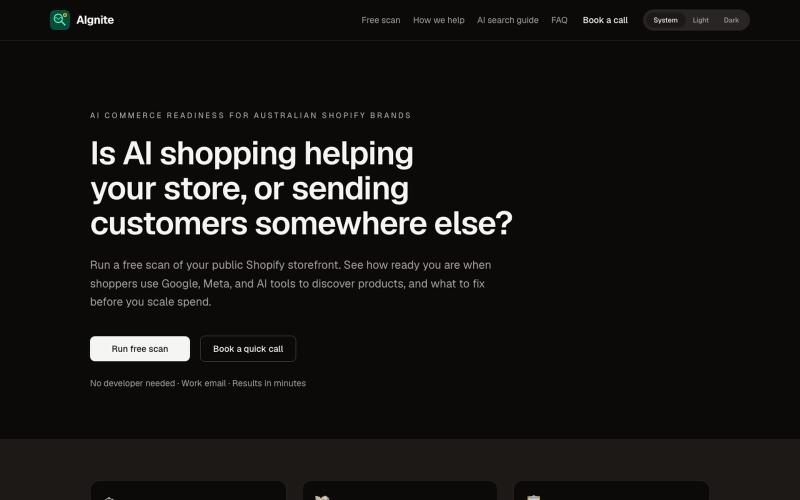 AIgnite | AI commerce readiness for Australian Shopify brands — screenshot