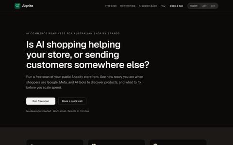 AIgnite | AI commerce readiness for Australian Shopify brands — screenshot