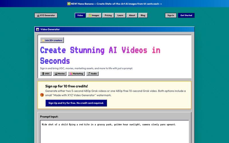 XYZ Generator - AI Video and Image Generator — screenshot