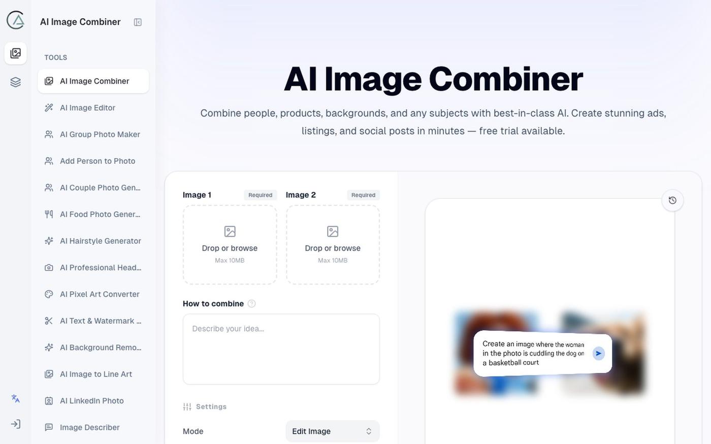 AI Image Combiner - Merge Two Photos into One Online Free — screenshot