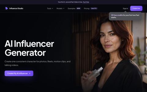 AI Influencer Generator — Same Face in Every Video — screenshot