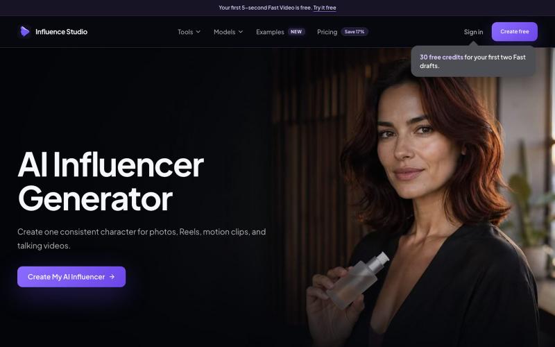 AI Influencer Generator — Same Face in Every Video — screenshot
