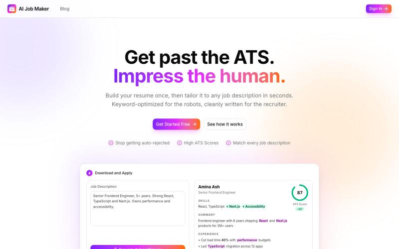 AI Job Maker | AI Resume Builder with Real ATS Scores — screenshot