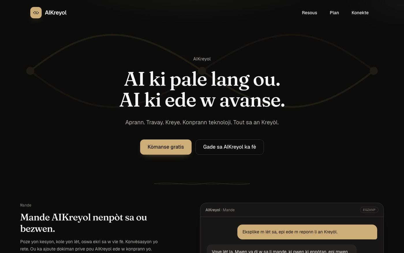 AIKreyol — AI ki pale lang ou. AI ki ede w avanse. — screenshot