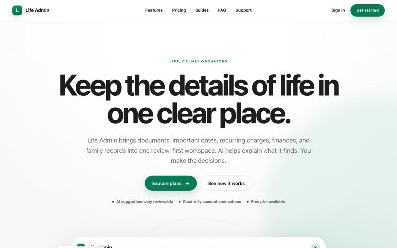 Life Admin — Documents, Dates and Actions — screenshot