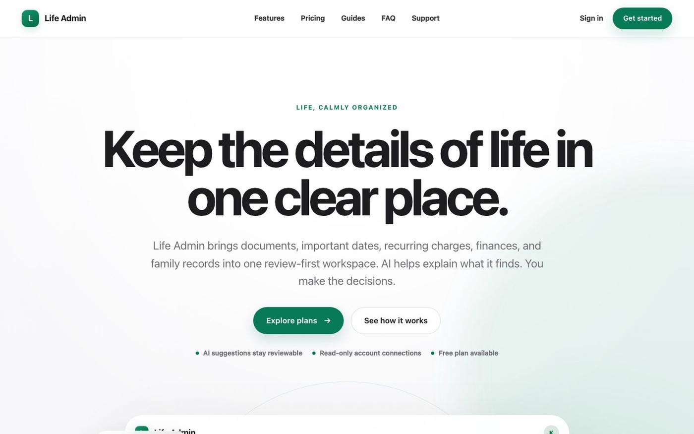 Life Admin — Documents, Dates and Actions — screenshot