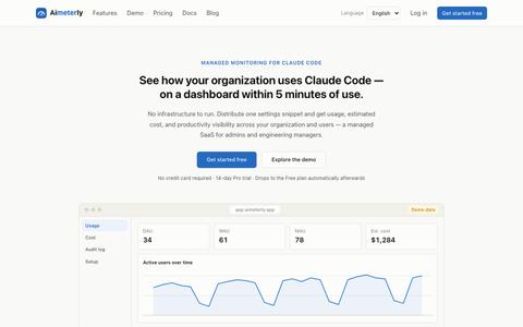 Claude Code usage analytics & cost tracking | Aimeterly — screenshot